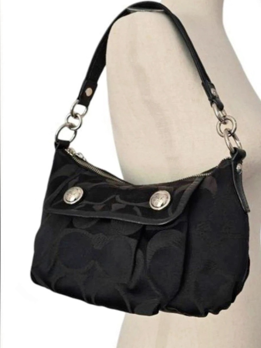 Coach Soho Signature Buckle Flap Shoulder Bag Black